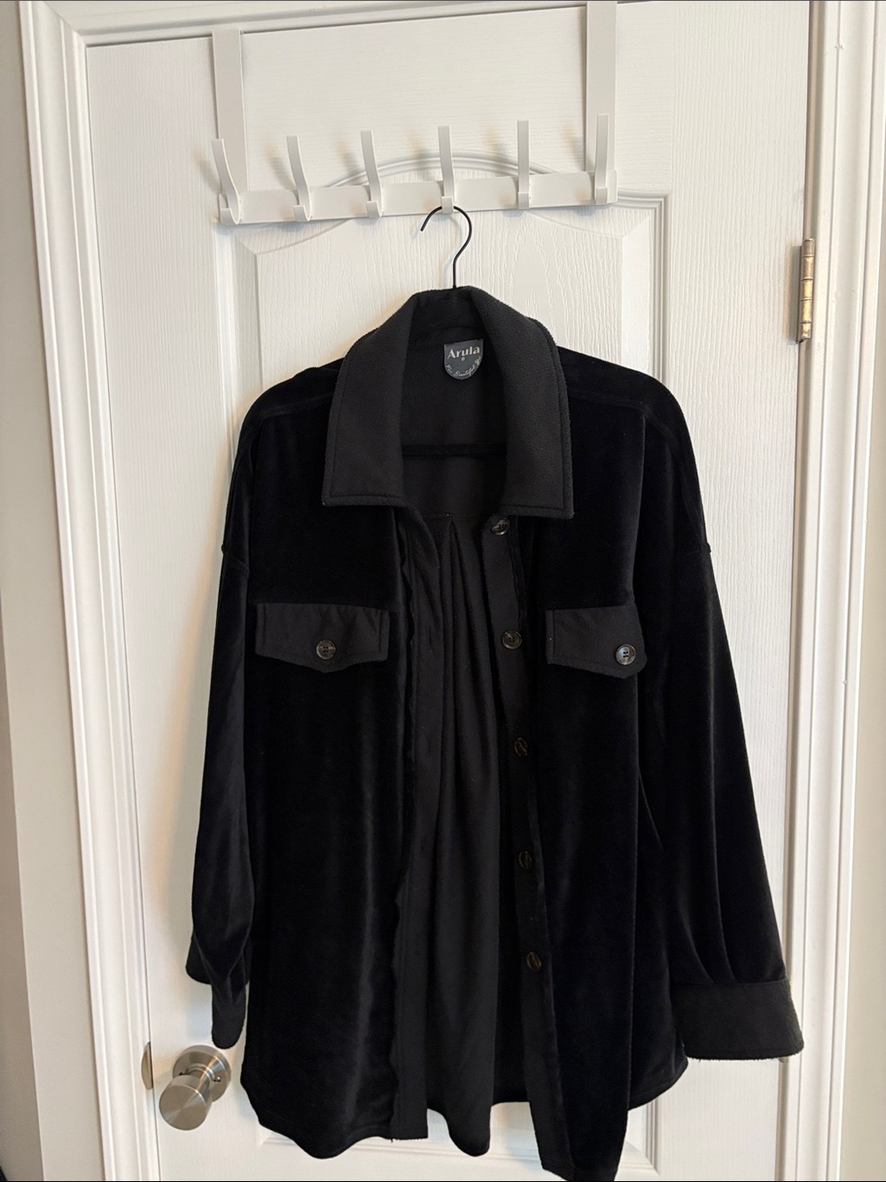 ARULA Black Velvet Button-Up Jacket